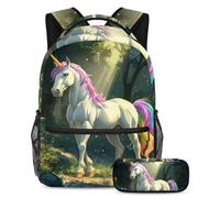 KengjuTesu 2Pcs Backpack Set Boys and Girls, Large Capacity Forest Growing Unicorn Schoolbag with Pencil Case, Perfect Daypack for Students, Teens Travel and Hiking