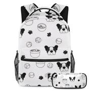 KengjuTesu 2Pcs Backpack Set Boys and Girls, Large Capacity French Bulldog Football Schoolbag with Pencil Case, Perfect Daypack for Students, Teens Travel and Hiking