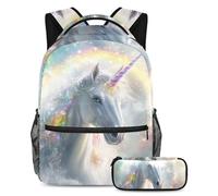 KengjuTesu 2Pcs Backpack Set Boys and Girls, Large Capacity Growing White Unicorn Schoolbag with Pencil Case, Perfect Daypack for Students, Teens Travel and Hiking