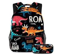 KengjuTesu 2Pcs Backpack Set Boys and Girls, Large Capacity Roar Dinosaur Schoolbag with Pencil Case, Perfect Daypack for Students, Teens Travel and Hiking