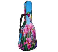 KengjuTesu 43 Inch Acoustic Guitar Soft Case with Backpack Strap and 2 Pockets Butterfly Flowers Hummingbirds, No Padding Backpack Waterproof Oxford Cloth Bass Guitar Gig Bag for Classical Guitars