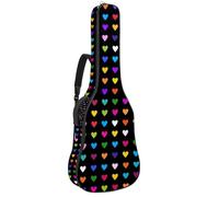 KengjuTesu 43 Inch Acoustic Guitar Soft Case with Backpack Strap and 2 Pockets Colorful Hearts Black Pattern, No Padding Backpack Waterproof Oxford Cloth Bass Guitar Gig Bag for Classical Guitars
