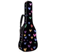 KengjuTesu 43 Inch Acoustic Guitar Soft Case with Backpack Strap and 2 Pockets Colorful Hearts Black, No Padding Backpack Waterproof Oxford Cloth Bass Guitar Gig Bag for Classical Guitars