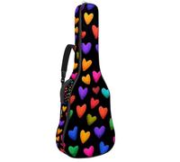 KengjuTesu 43 Inch Acoustic Guitar Soft Case with Backpack Strap and 2 Pockets Colorful Hearts Pattern, No Padding Backpack Waterproof Oxford Cloth Bass Guitar Gig Bag for Classical Guitars