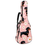 KengjuTesu 43 Inch Acoustic Guitar Soft Case with Backpack Strap and 2 Pockets Dachshund Daisy Pink, No Padding Backpack Waterproof Oxford Cloth Bass Guitar Gig Bag for Classical Guitars