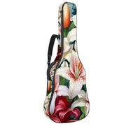 KengjuTesu 43 Inch Acoustic Guitar Soft Case with Backpack Strap and 2 Pockets Garden White Lily, No Padding Backpack Waterproof Oxford Cloth Bass Guitar Gig Bag for Classical Guitars