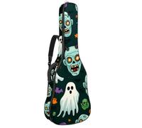 KengjuTesu 43 Inch Acoustic Guitar Soft Case with Backpack Strap and 2 Pockets Halloween Scary Ghost Green, No Padding Backpack Waterproof Oxford Cloth Bass Guitar Gig Bag for Classical Guitars