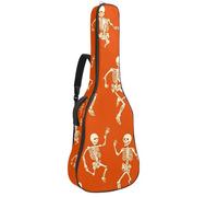 KengjuTesu 43 Inch Acoustic Guitar Soft Case with Backpack Strap and 2 Pockets, No Padding Backpack Waterproof Oxford Cloth Bass Guitar Gig Bag for Classical Guitars,Orange Dancing Skeleton