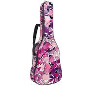 KengjuTesu 43 Inch Acoustic Guitar Soft Case with Backpack Strap and 2 Pockets Pink Flower Bush, No Padding Backpack Waterproof Oxford Cloth Bass Guitar Gig Bag for Classical Guitars