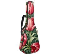 KengjuTesu 43 Inch Acoustic Guitar Soft Case with Backpack Strap and 2 Pockets Red White Tulip Pattern, No Padding Backpack Waterproof Oxford Cloth Bass Guitar Gig Bag for Classical Guitars