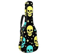 KengjuTesu 43 Inch Acoustic Guitar Soft Case with Backpack Strap and 2 Pockets Yellow Blue Neon Skulls, No Padding Backpack Waterproof Oxford Cloth Bass Guitar Gig Bag for Classical Guitars