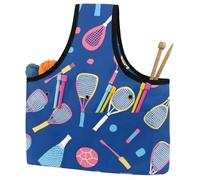 KengjuTesu Badminton Racket Pattern Blue Yarn Bag, Crochet Bag and Tote Organizer, Twill Fabric Portable Yarn Storage Bags for Crochet Hooks, Crochet Accessories Knitting Bag for Crochet Lovers