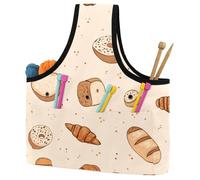 KengjuTesu Bakery Pattern Yarn Bag, Crochet Bag and Tote Organizer, Twill Fabric Portable Yarn Storage Bags for Crochet Hooks, Crochet Accessories Knitting Bag for Crochet Lovers