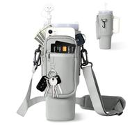 KengjuTesu Bottle Carrier Bag for Stanley Cup 40oz, Water Bottle Holder fits Stanley Cup, Adjustable Strap, Phone Pocket, Accessories for Stanley Cup for Walking, Travel(Grey)