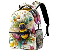 KengjuTesu Campus Backpack Travel Daypacks School Rucksack Bookbag with Bottle Holder for Girls Boys,Bright Flowers Bee