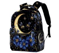 KengjuTesu Campus Backpack Travel Daypacks School Rucksack Bookbag with Bottle Holder for Girls Boys,Flowers Moon Bees