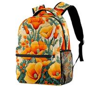 KengjuTesu Campus Backpack Travel Daypacks School Rucksack Bookbag with Bottle Holder for Girls Boys,Garden California Poppy Pattern