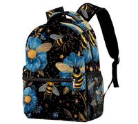 KengjuTesu Campus Backpack Travel Daypacks School Rucksack Bookbag with Bottle Holder for Girls Boys,Blue Flowers Bees