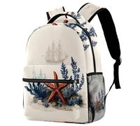 KengjuTesu Campus Backpack Travel Daypacks School Rucksack Bookbag with Bottle Holder for Girls Boys,Starfish Seagrass
