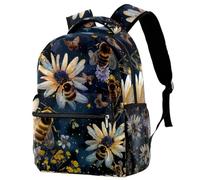 KengjuTesu Campus Backpack Travel Daypacks School Rucksack Bookbag with Bottle Holder for Girls Boys,Bees Star and Flowers