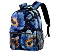 KengjuTesu Campus Backpack Travel Daypacks School Rucksack Bookbag with Bottle Holder for Girls Boys,Blue Flowers Bees