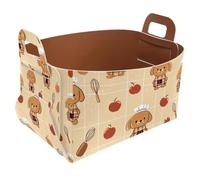 KengjuTesu Chef Little Bear Storage Box with Handles, Collapsible Foldable Storage Bin, PU Storage Baskets Storage Organizer for Shelves Bedroom Closet Nursery Toys Laundry Office