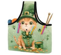 KengjuTesu Clover Green Hat Cat Yarn Bag, Crochet Bag and Tote Organizer, Twill Fabric Portable Yarn Storage Bags for Crochet Hooks, Crochet Accessories Knitting Bag for Crochet Lovers