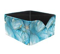KengjuTesu Cyan Blue Watercolor Marble Print Desktop Organizer Pen Holder, Rectangular Pencil Cup for Office, Study and Makeup Stations