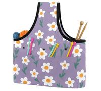 KengjuTesu Daisy Purple Pattern Yarn Bag, Crochet Bag and Tote Organizer, Twill Fabric Portable Yarn Storage Bags for Crochet Hooks, Crochet Accessories Knitting Bag for Crochet Lovers