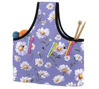 KengjuTesu Daisy Purple Print Yarn Bag, Crochet Bag and Tote Organizer, Twill Fabric Portable Yarn Storage Bags for Crochet Hooks, Crochet Accessories Knitting Bag for Crochet Lovers