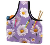 KengjuTesu Daisy Purple Yarn Bag, Crochet Bag and Tote Organizer, Twill Fabric Portable Yarn Storage Bags for Crochet Hooks, Crochet Accessories Knitting Bag for Crochet Lovers