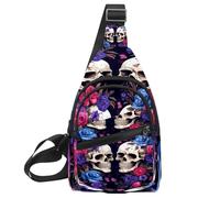 KengjuTesu Darling Skeleton Crossbody Sling Backpack Sling Bag for Workout Running Traveling Hiking, Crossbody Fanny Packs Chest Bag with Adjustable Strap for Women Men