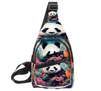 KengjuTesu Flower World Panda Crossbody Sling Backpack Sling Bag for Workout Running Traveling Hiking, Crossbody Fanny Packs Chest Bag with Adjustable Strap for Women Men