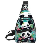 KengjuTesu Flowers Panda Crossbody Sling Backpack Sling Bag for Workout Running Traveling Hiking, Crossbody Fanny Packs Chest Bag with Adjustable Strap for Women Men