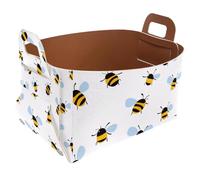 KengjuTesu Hand-painted Bees Storage Box with Handles, Collapsible Foldable Storage Bin, PU Storage Baskets Storage Organizer for Shelves Bedroom Closet Nursery Toys Laundry Office