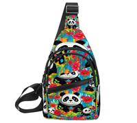 KengjuTesu Hand-painted Flowers Panda Crossbody Sling Backpack Sling Bag for Workout Running Traveling Hiking, Crossbody Fanny Packs Chest Bag with Adjustable Strap for Women Men