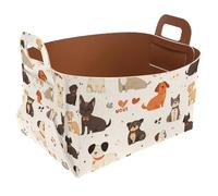 KengjuTesu Hand-painted Lovely Dogs Storage Box with Handles, Collapsible Foldable Storage Bin, PU Storage Baskets Storage Organizer for Shelves Bedroom Closet Nursery Toys Laundry Office
