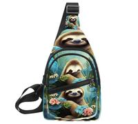 KengjuTesu Happy Sloth a Crossbody Sling Backpack Sling Bag for Workout Running Traveling Hiking, Crossbody Fanny Packs Chest Bag with Adjustable Strap for Women Men