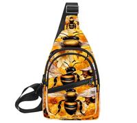 KengjuTesu Honey Bee Crossbody Sling Backpack Sling Bag for Workout Running Traveling Hiking, Crossbody Fanny Packs Chest Bag with Adjustable Strap for Women Men