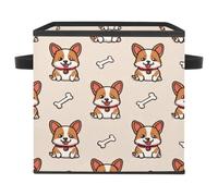 KengjuTesu Lovely Corgis Bones Pattern Storage Box, Large Closet Cube Storage Bin with Double Handles for Organizing Clothes, 11 Inch Foldable Oxford Fabric Storage Baskets for Shelve