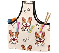 KengjuTesu Lovely Corgis Bones Pattern Yarn Bag, Crochet Bag and Tote Organizer, Twill Fabric Portable Yarn Storage Bags for Crochet Hooks, Crochet Accessories Knitting Bag for Crochet Lovers