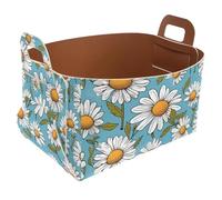 KengjuTesu Painted Little Daisy Storage Box with Handles, Collapsible Foldable Storage Bin, PU Storage Baskets Storage Organizer for Shelves Bedroom Closet Nursery Toys Laundry Office