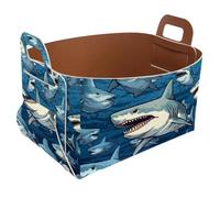 KengjuTesu Painted Shark a Storage Box with Handles, Collapsible Foldable Storage Bin, PU Storage Baskets Storage Organizer for Shelves Bedroom Closet Nursery Toys Laundry Office