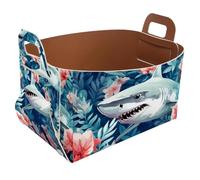 KengjuTesu Painted Shark B Storage Box with Handles, Collapsible Foldable Storage Bin, PU Storage Baskets Storage Organizer for Shelves Bedroom Closet Nursery Toys Laundry Office