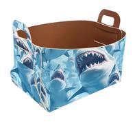 KengjuTesu Painted Shark D Storage Box with Handles, Collapsible Foldable Storage Bin, PU Storage Baskets Storage Organizer for Shelves Bedroom Closet Nursery Toys Laundry Office