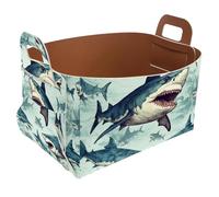 KengjuTesu Painted Shark E Storage Box with Handles, Collapsible Foldable Storage Bin, PU Storage Baskets Storage Organizer for Shelves Bedroom Closet Nursery Toys Laundry Office