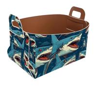 KengjuTesu Painted Shark G Storage Box with Handles, Collapsible Foldable Storage Bin, PU Storage Baskets Storage Organizer for Shelves Bedroom Closet Nursery Toys Laundry Office