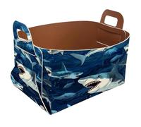 KengjuTesu Painted Shark H Storage Box with Handles, Collapsible Foldable Storage Bin, PU Storage Baskets Storage Organizer for Shelves Bedroom Closet Nursery Toys Laundry Office