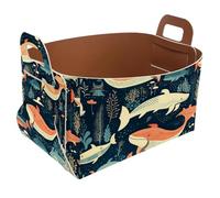 KengjuTesu Painted Whale a Storage Box with Handles, Collapsible Foldable Storage Bin, PU Storage Baskets Storage Organizer for Shelves Bedroom Closet Nursery Toys Laundry Office