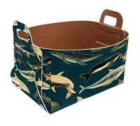 KengjuTesu Painted Whale B Storage Box with Handles, Collapsible Foldable Storage Bin, PU Storage Baskets Storage Organizer for Shelves Bedroom Closet Nursery Toys Laundry Office